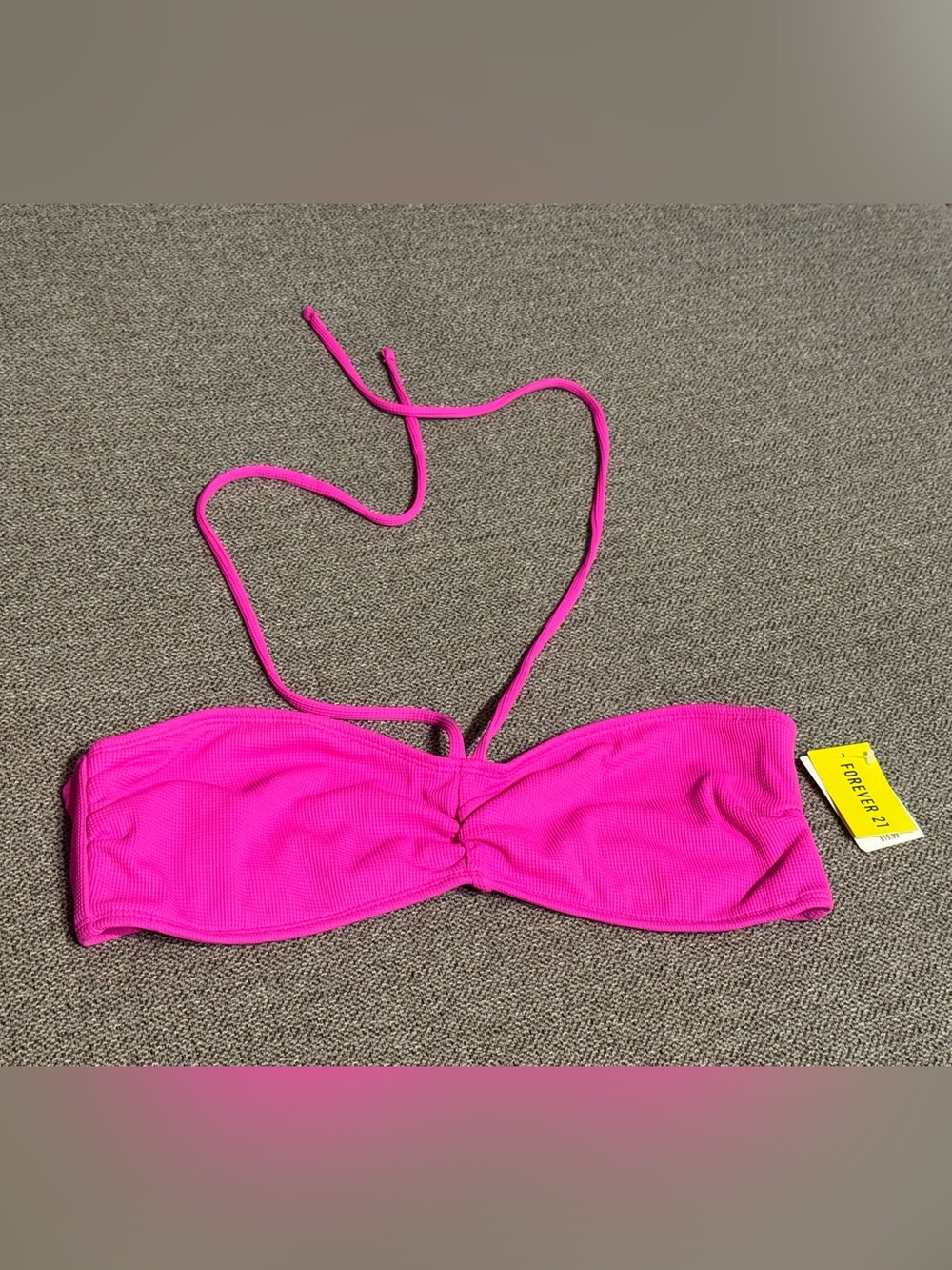 Forever 21 Bright Hot Pink Bandeau Swim Top with Tie Strap
